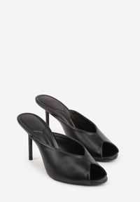 Born2be - Czarne Klapki na Szpilce Ozdobione Wyciętą Cholewką Berineli. Kolor: czarny. Materiał: jeans. Wzór: aplikacja. Obcas: na szpilce #9