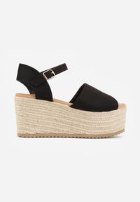Born2be - Czarne Sandały na Koturnie z Plecionki z Zapięciem na Sprzączkę przy Kostce Honese. Zapięcie: sprzączka. Kolor: czarny. Sezon: lato. Obcas: na koturnie #3