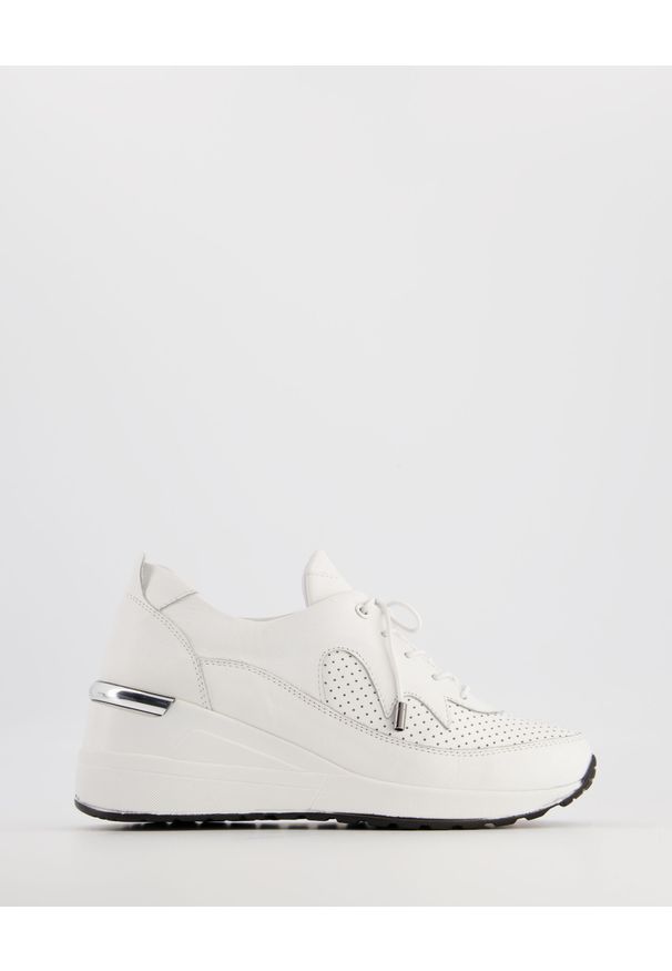 Venezia - SNEAKERSY DAMSKIE 0131X 1010 WHITE. Materiał: skóra, syntetyk. Obcas: na koturnie