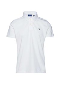 GANT - Biały t-shirt polo z logo. Typ kołnierza: polo. Kolor: biały. Materiał: jeans, bawełna #1