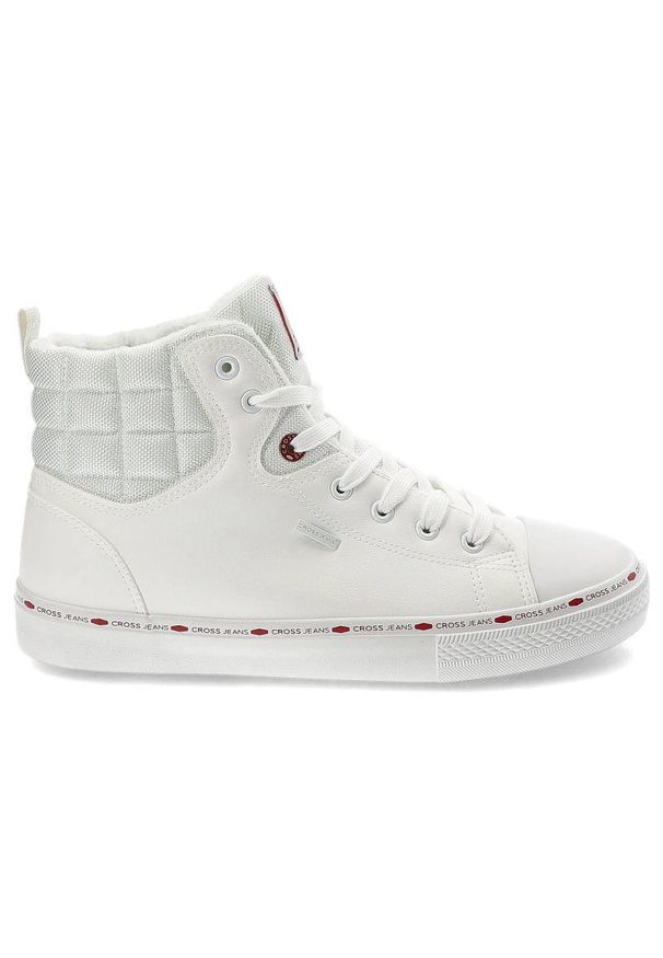 Białe Sneakersy Cross Jeans Męskie Ocieplane Obuwie. Okazja: na spacer. Kolor: biały. Materiał: skóra ekologiczna, syntetyk, futro, materiał. Szerokość cholewki: normalna. Wzór: aplikacja. Sezon: zima. Sport: turystyka piesza
