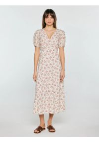 Big-Star - Sukienka damska midi z wiskozy w kwiatowy wzór perłowa Pala 103. Kolor: kremowy. Materiał: wiskoza. Wzór: kwiaty. Styl: elegancki. Długość: midi #4