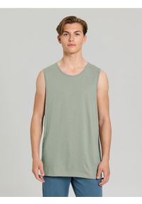 Sinsay - Bawełniany tank top basic - zielony. Kolor: zielony. Materiał: bawełna
