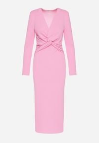 Born2be - Różowa Koktajlowa Sukienka z Kopertowym Dekoltem i Usztywnioną Linią Ramion Ulsedi. Typ kołnierza: dekolt kopertowy. Kolor: różowy. Typ sukienki: kopertowe. Styl: wizytowy #4