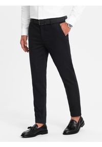 Ombre Clothing - Spodnie męskie chino SLIM FIT z delikatną teksturą - czarne V5 - Rozmiar: L. Kolor: czarny. Materiał: materiał, bawełna