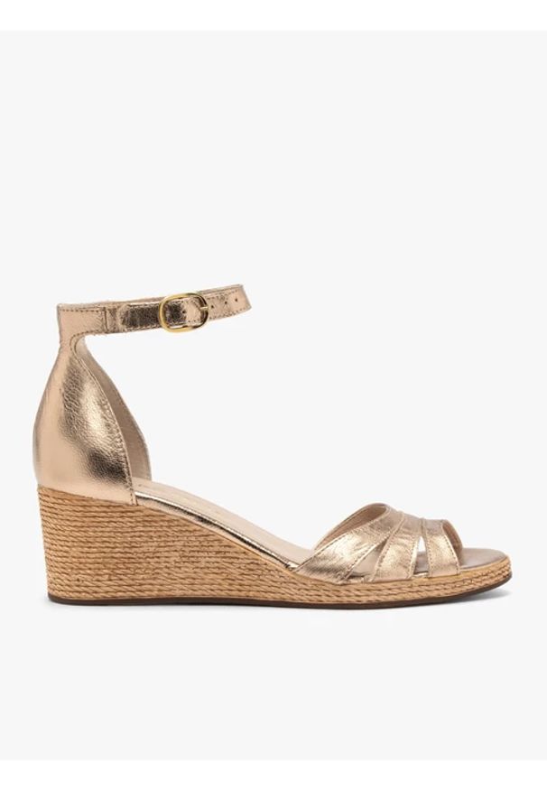 Ryłko - Platynowe sandały damskie z platformą. Kolor: szary. Materiał: skóra. Obcas: na platformie. Styl: street, elegancki. Wysokość obcasa: średni