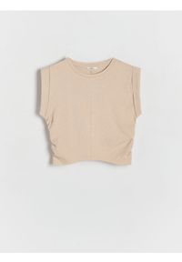 Reserved - Bawełniany t-shirt - beżowy. Kolor: beżowy. Materiał: bawełna