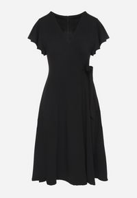 Born2be - Czarna Rozkloszowana Sukienka Kopertowa z Wiązaniem w Talii Dannila. Kolor: czarny. Wzór: aplikacja. Typ sukienki: kopertowe #5