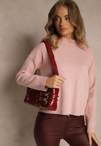 Renee - Różowy Pudełkowy Sweter z Półgolfem o Gładkim Wykończeniu Unala. Kolor: różowy. Materiał: skóra, jeans. Wzór: gładki #3
