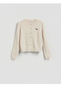 Reserved - Kardigan z haftem - kremowy. Kolor: kremowy. Materiał: dzianina, wełna. Wzór: haft #1