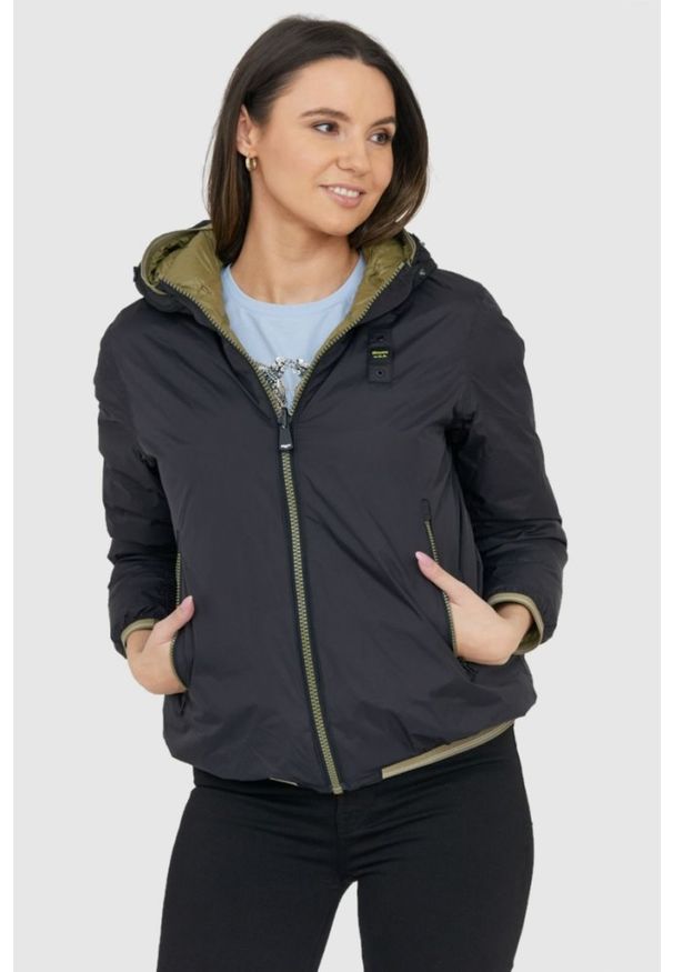 Blauer USA - BLAUER Czarno-zielona damska dwustronna kurtka Stella reversible down jacket, Rozmiar L. Kolor: zielony