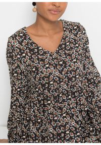 bonprix - Bluzka shirtowa ze zrównoważonej wiskozy. Typ kołnierza: dekolt w serek. Kolor: czarny. Materiał: wiskoza. Długość rękawa: długi rękaw. Długość: długie. Wzór: kwiaty #2