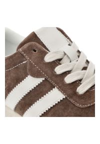 Sneakersy damskie S.Barski, sportowy fason sznurowanie stabilna podeszwa dobra przyczepność wygodna konstrukcja miękkie wnętrze, brązowe, LR61-7097. Okazja: na co dzień. Zapięcie: sznurówki. Kolor: brązowy. Materiał: jeans, zamsz. Szerokość cholewki: normalna #9