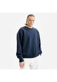 Decathlon - Bluza Oversized Crew neck męska niebieska. Kolor: niebieski. Materiał: poliester, prążkowany, bawełna, elastan, tkanina, materiał