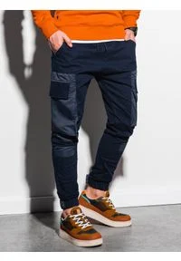 Ombre Clothing - Spodnie męskie joggery P998 - granatowe - L. Kolor: niebieski. Materiał: bawełna, tkanina, elastan