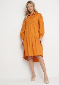 Born2be - Pomarańczowa Bawełniana Sukienka Koszulowa o Rozkloszowanym Kroju Olenias. Okazja: na co dzień. Kolor: pomarańczowy. Materiał: bawełna. Typ sukienki: koszulowe. Styl: casual #7