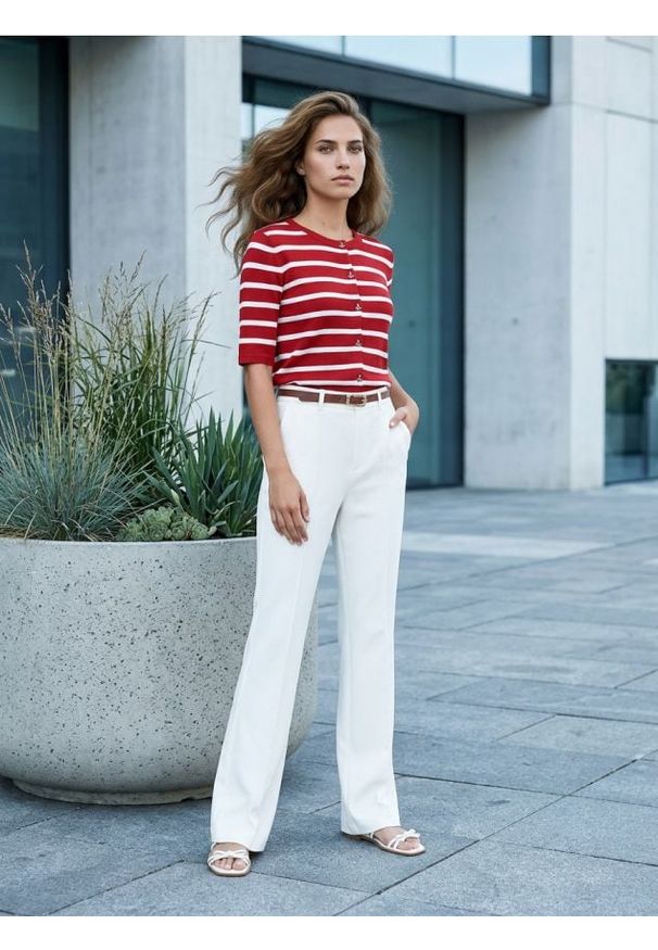 Sinsay - Bluzka z wiskozą w paski - czerwony. Kolor: czerwony. Materiał: wiskoza. Wzór: paski