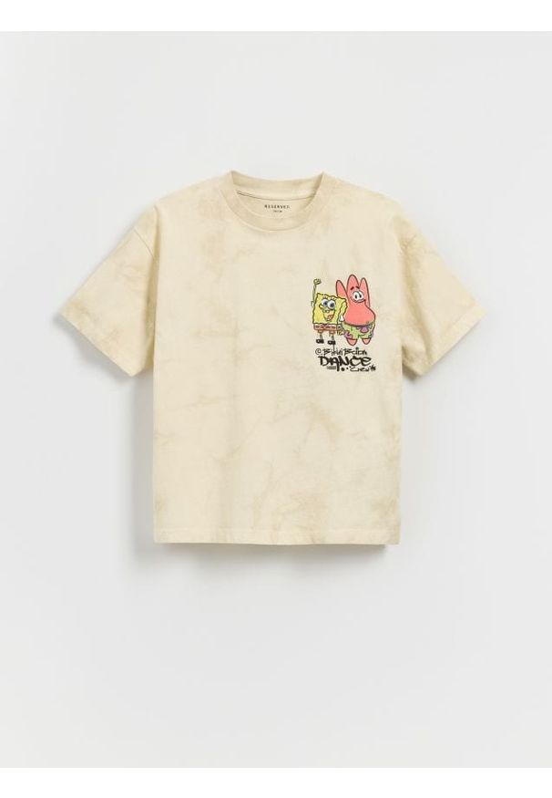 Reserved - T-shirt SpongeBob - złamana biel. Materiał: dzianina, bawełna