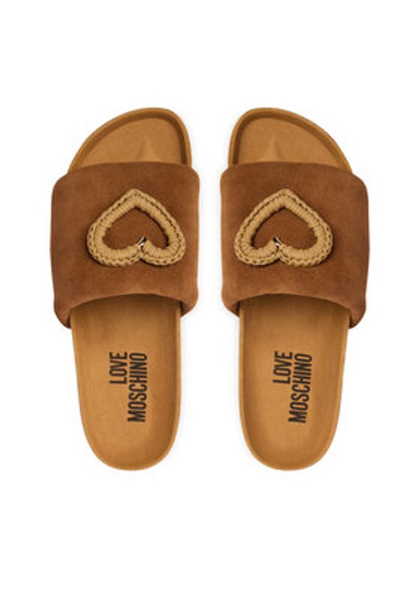 Love Moschino - LOVE MOSCHINO Klapki JA28363G0OIG5200 Brązowy. Kolor: brązowy. Materiał: skóra, zamsz