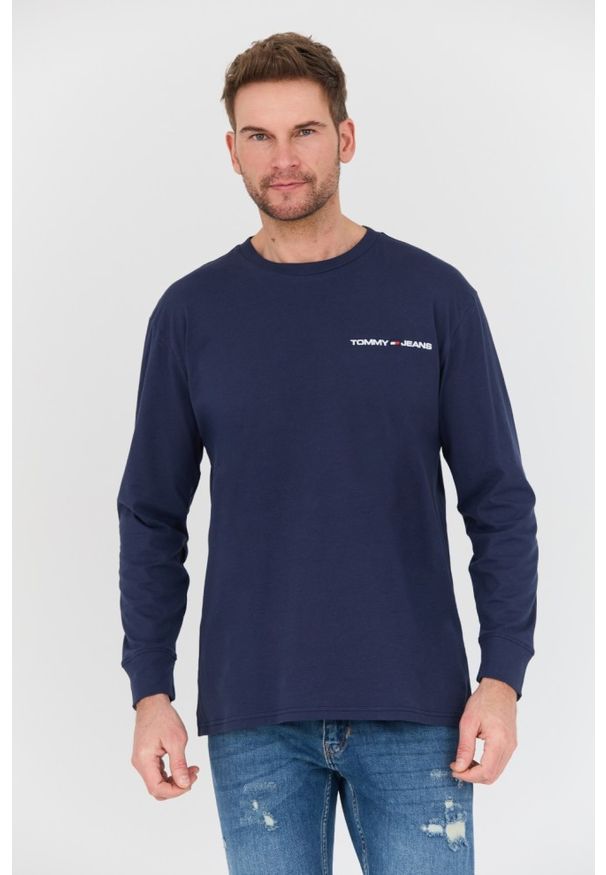 Tommy Jeans - TOMMY JEANS Granatowy męski longsleeve, Rozmiar L. Kolor: niebieski. Długość rękawa: długi rękaw