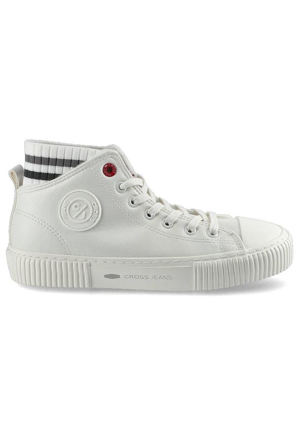 Białe Sneakersy Cross Jeans Damskie Stylowe Buty. Okazja: na co dzień. Wysokość cholewki: przed kolano. Zapięcie: pasek. Kolor: biały. Materiał: syntetyk, dzianina, materiał. Szerokość cholewki: normalna