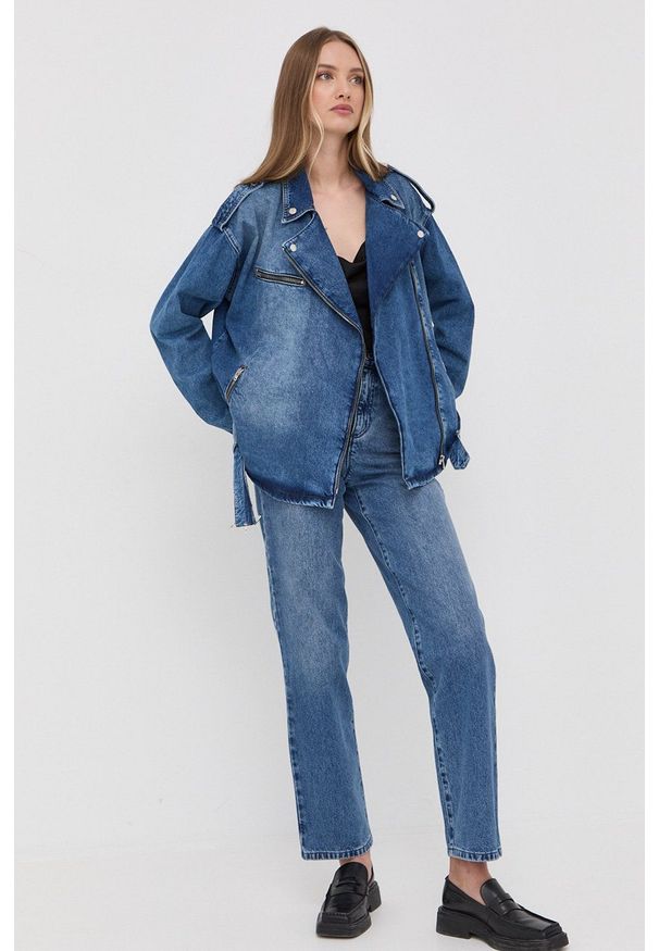 TwinSet - Twinset ramoneska jeansowa damska przejściowa oversize. Kolor: niebieski. Materiał: jeans. Styl: klasyczny