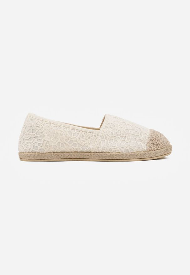 Born2be - Beżowe Koronkowe Espadryle z Plecionką na Nosku Zynava. Kolor: beżowy. Materiał: koronka. Sezon: lato, wiosna. Styl: klasyczny