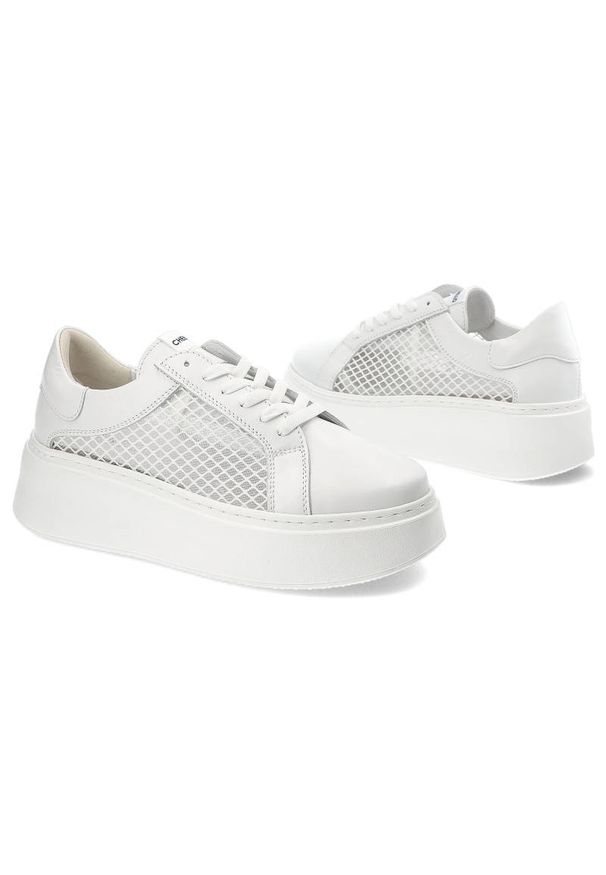 CheBello - Białe Sneakersy Chebello Damskie Modne Obuwie. Kolor: biały. Materiał: skóra. Szerokość cholewki: normalna. Sezon: wiosna. Obcas: na obcasie. Styl: street, elegancki. Wysokość obcasa: średni