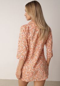 Born2be - Pomarańczowy Bawełniany Komplet w Kwiaty Koszula i Szorty Aelryn. Kolor: pomarańczowy. Materiał: bawełna. Wzór: kwiaty #8