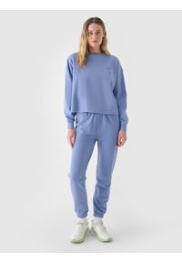 4f - 4F Spodnie dresowe joggery damskie - niebieskie XL. Kolor: niebieski. Materiał: dresówka. Wzór: gładki, ze splotem