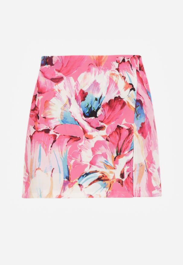 Renee - Fuksjowe Spódnico-Szorty High Waist w Kwiaty Delliena. Okazja: na co dzień. Stan: podwyższony. Kolor: różowy. Wzór: kwiaty. Styl: casual, elegancki