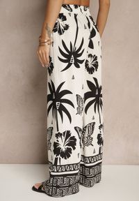 Renee - Czarno-Beżowe Szerokie Spodnie z Gumką w Pasie w Stylu Boho Evirami. Kolor: czarny. Sezon: lato. Styl: boho #3