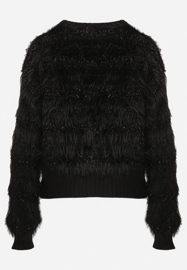 Born2be - Czarny Puchaty Sweter z Wełną i Ściągaczami Exenevia. Okazja: na co dzień. Kolor: czarny. Materiał: wełna. Styl: casual