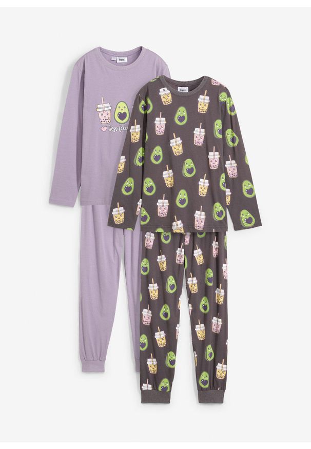 bonprix - Piżama z czystej bawełny organicznej (4 części). Kolor: szary. Materiał: bawełna