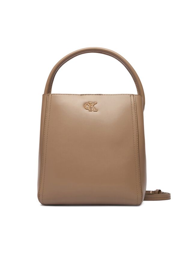 Calvin Klein Torebka Ck Bucket With Strap LV04F3174G Beżowy. Kolor: beżowy. Materiał: skórzane