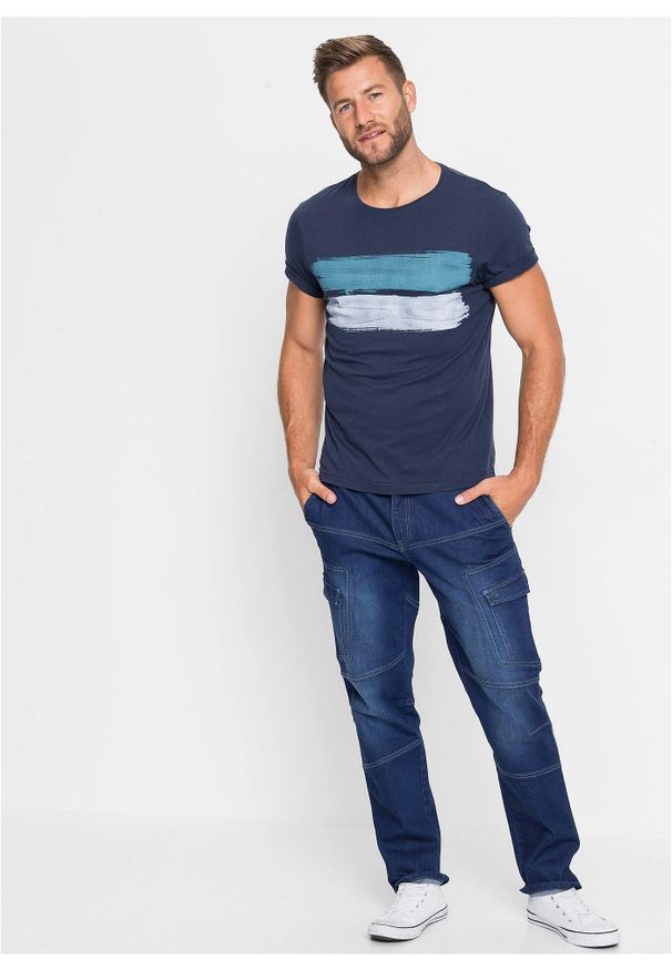 bonprix - T-shirt z czystej bawełny organicznej. Kolor: niebieski. Materiał: bawełna. Wzór: nadruk