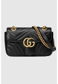 Gucci - GUCCI Skórzana torebka Marmont. Kolor: czarny. Wzór: jodełka. Materiał: skórzane. Rodzaj torebki: na ramię