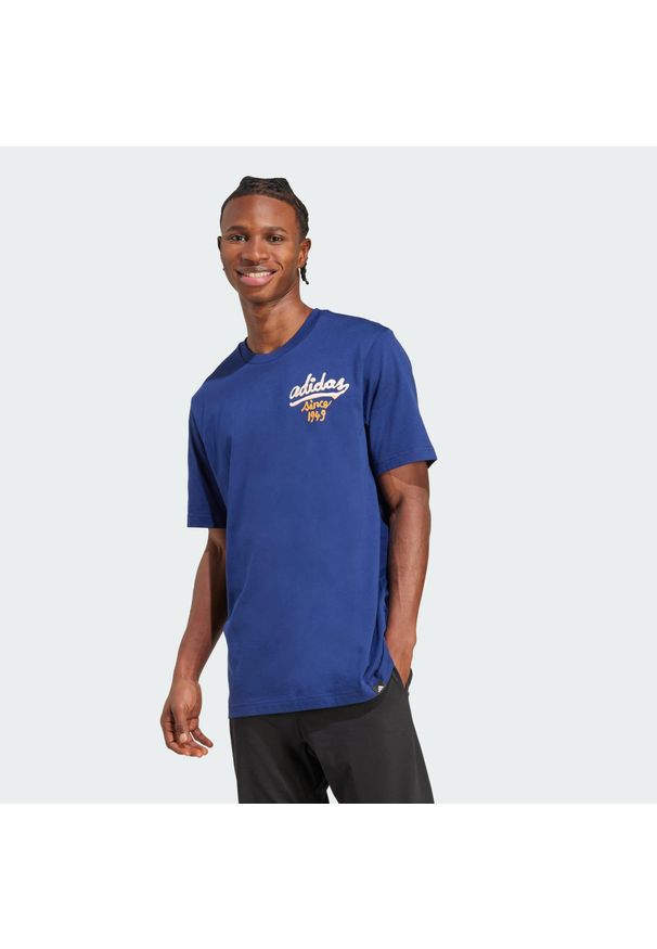 Adidas - Koszulka Food Sauce z grafiką. Kolor: niebieski. Sport: fitness