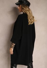 Renee - Czarny Kardigan Bez Zapięć Ozdobiony Guzikami i Wsuwanymi Kieszeniami Asindra. Okazja: na co dzień. Kolor: czarny. Materiał: jeans. Wzór: aplikacja. Styl: elegancki, casual