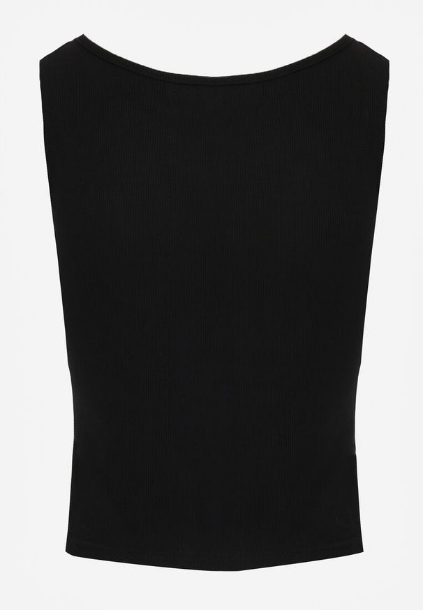 Renee - Czarny Bawełniany Tank Top w Prążki z Ozdobnymi Guziczkami Bernissa. Okazja: na co dzień, na imprezę. Kolor: czarny. Materiał: bawełna. Wzór: prążki. Styl: casual