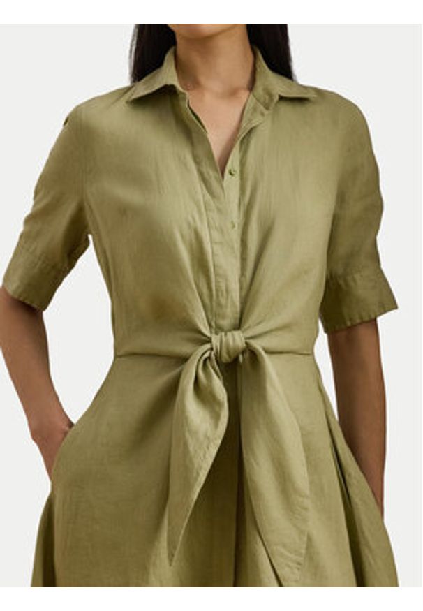 Lauren Ralph Lauren - LAUREN RALPH LAUREN Sukienka koszulowa 200905667015 Zielony Regular Fit. Kolor: zielony. Materiał: len. Typ sukienki: koszulowe
