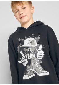 bonprix - Bluza z kapturem z miękkiej mieszanki bawełny. Okazja: na uczelnię. Typ kołnierza: kaptur. Kolor: czarny. Materiał: bawełna. Wzór: nadruk #3