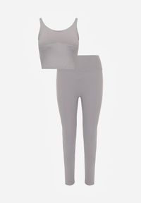 Born2be - Szary Komplet Sportowy Top z Uszytywnianymi Miseczkami i Legginsy z Wysokim Stanem Kassinna. Kolor: szary. Wzór: geometria #5