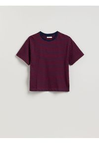 Reserved - Bawełniany t-shirt w paski - karminowy. Kolor: czerwony. Materiał: bawełna. Wzór: paski