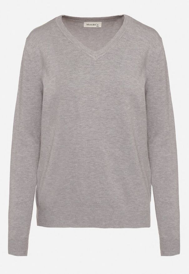 Born2be - Szary Casualowy Sweter z Wełną i Kaszmirem z Dekoltem w Serek Vaivona. Okazja: na co dzień. Typ kołnierza: dekolt w serek. Kolor: szary. Materiał: kaszmir, wełna. Styl: casual