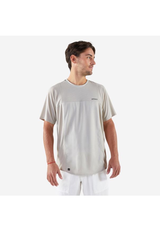 ARTENGO - Koszulka tenisowa męska krótki rękaw Artengo Dry Gaël Monfils. Kolor: beżowy. Materiał: materiał, elastan. Długość rękawa: krótki rękaw. Długość: krótkie. Sport: tenis