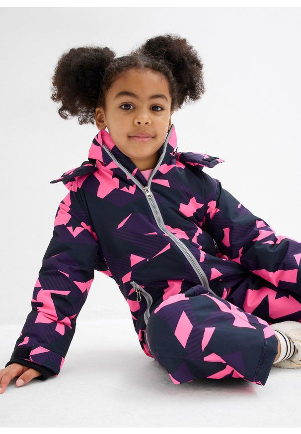 bonprix - Hydrofobowy kombinezon zimowy. Kolor: fioletowy. Długość rękawa: długi rękaw. Długość: długie. Wzór: paski. Sezon: zima