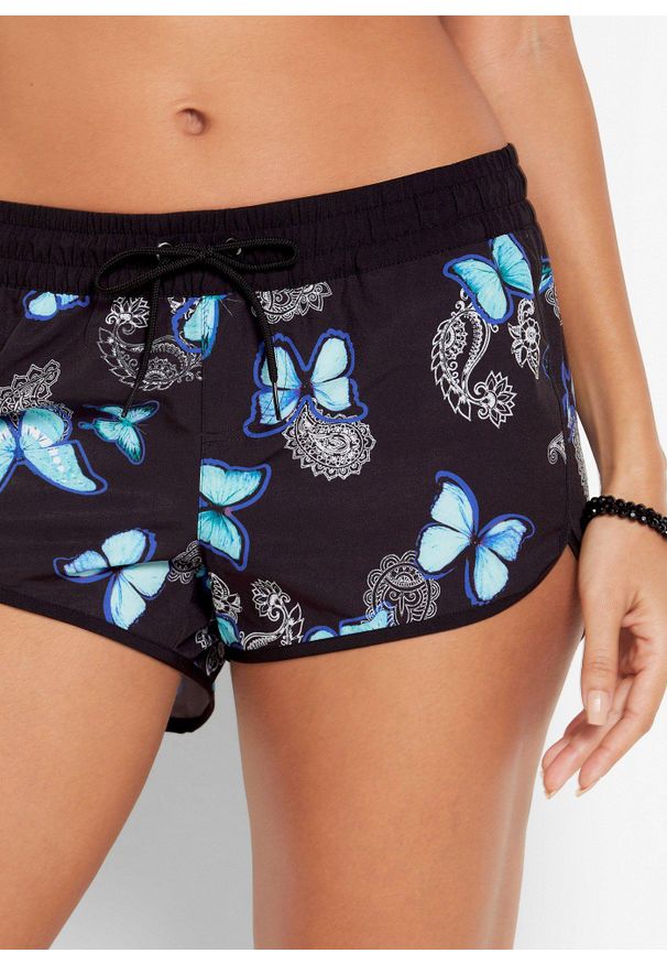 bonprix - Szorty plażowe. Okazja: na plażę. Kolor: czarny. Wzór: nadruk