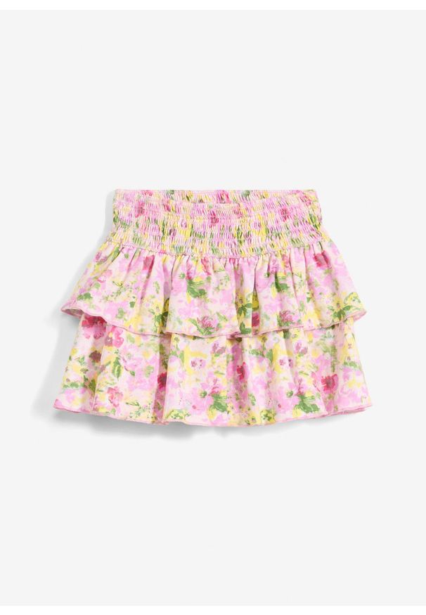 bonprix - Spódnica z dżerseju, z czystej bawełny organicznej. Kolor: fioletowy. Materiał: jersey, bawełna. Wzór: nadruk, kwiaty