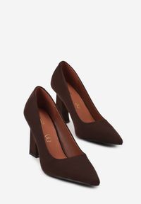 Renee - Brązowe Czółenka na Słupku Vices z Wkładką ze Skóry Naturalnej Rocce. Kolor: brązowy. Materiał: skóra. Obcas: na słupku. Styl: elegancki